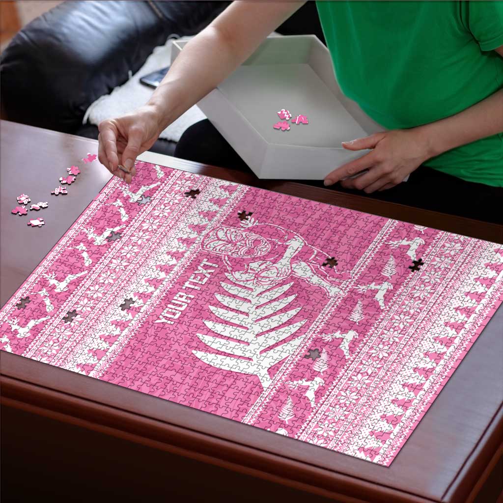 New Zealand Christmas Rugby Personalised Puzzle Meri Kirihimete All Black Maori Pink Version - Aussie Hoodie