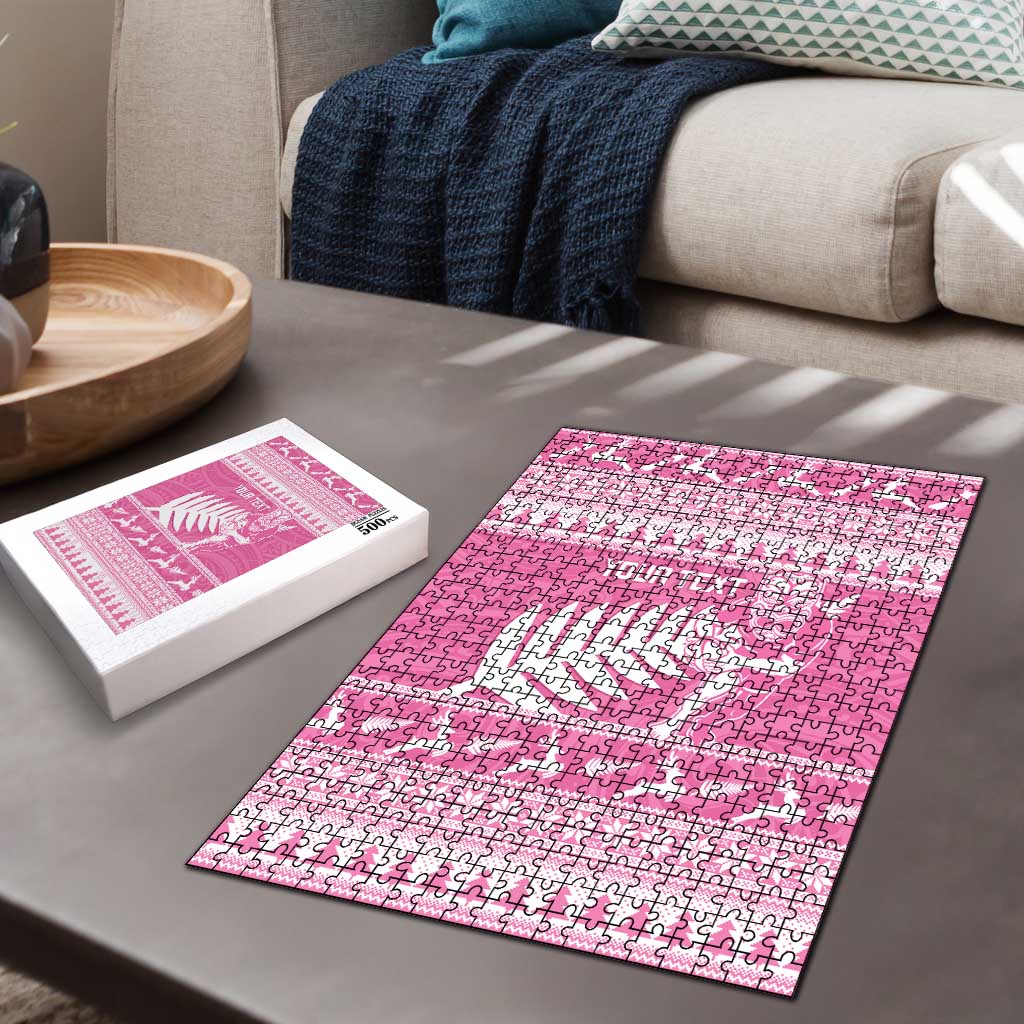 New Zealand Christmas Rugby Personalised Puzzle Meri Kirihimete All Black Maori Pink Version - Aussie Hoodie