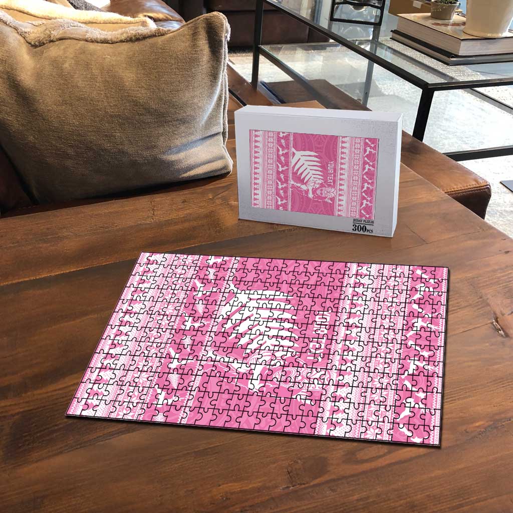 New Zealand Christmas Rugby Personalised Puzzle Meri Kirihimete All Black Maori Pink Version - Aussie Hoodie