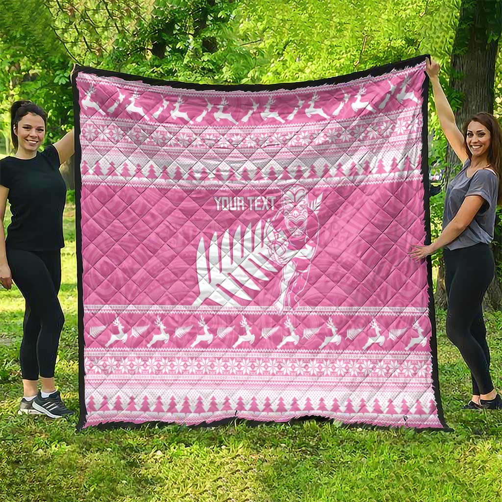 New Zealand Christmas Rugby Personalised Quilt Meri Kirihimete All Black Maori Pink Version - Aussie Hoodie