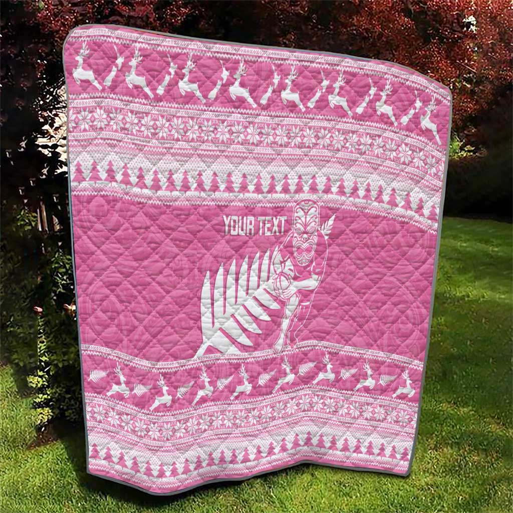 New Zealand Christmas Rugby Personalised Quilt Meri Kirihimete All Black Maori Pink Version - Aussie Hoodie