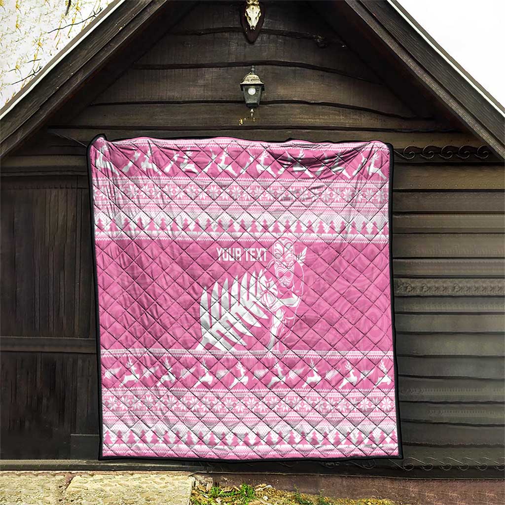 New Zealand Christmas Rugby Personalised Quilt Meri Kirihimete All Black Maori Pink Version - Aussie Hoodie