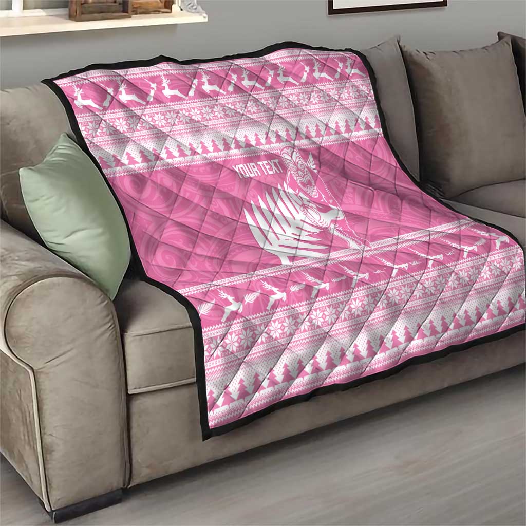 New Zealand Christmas Rugby Personalised Quilt Meri Kirihimete All Black Maori Pink Version - Aussie Hoodie