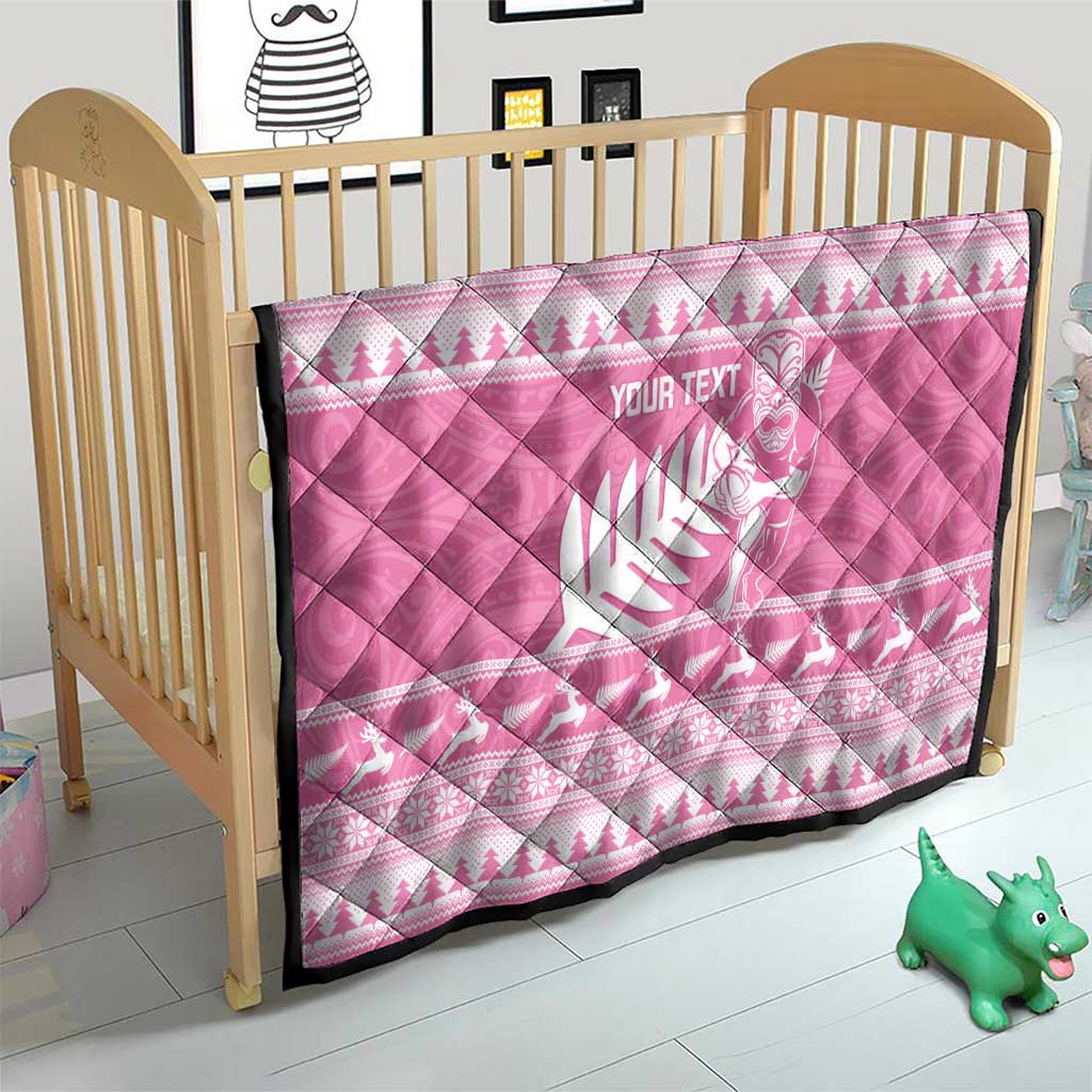 New Zealand Christmas Rugby Personalised Quilt Meri Kirihimete All Black Maori Pink Version - Aussie Hoodie