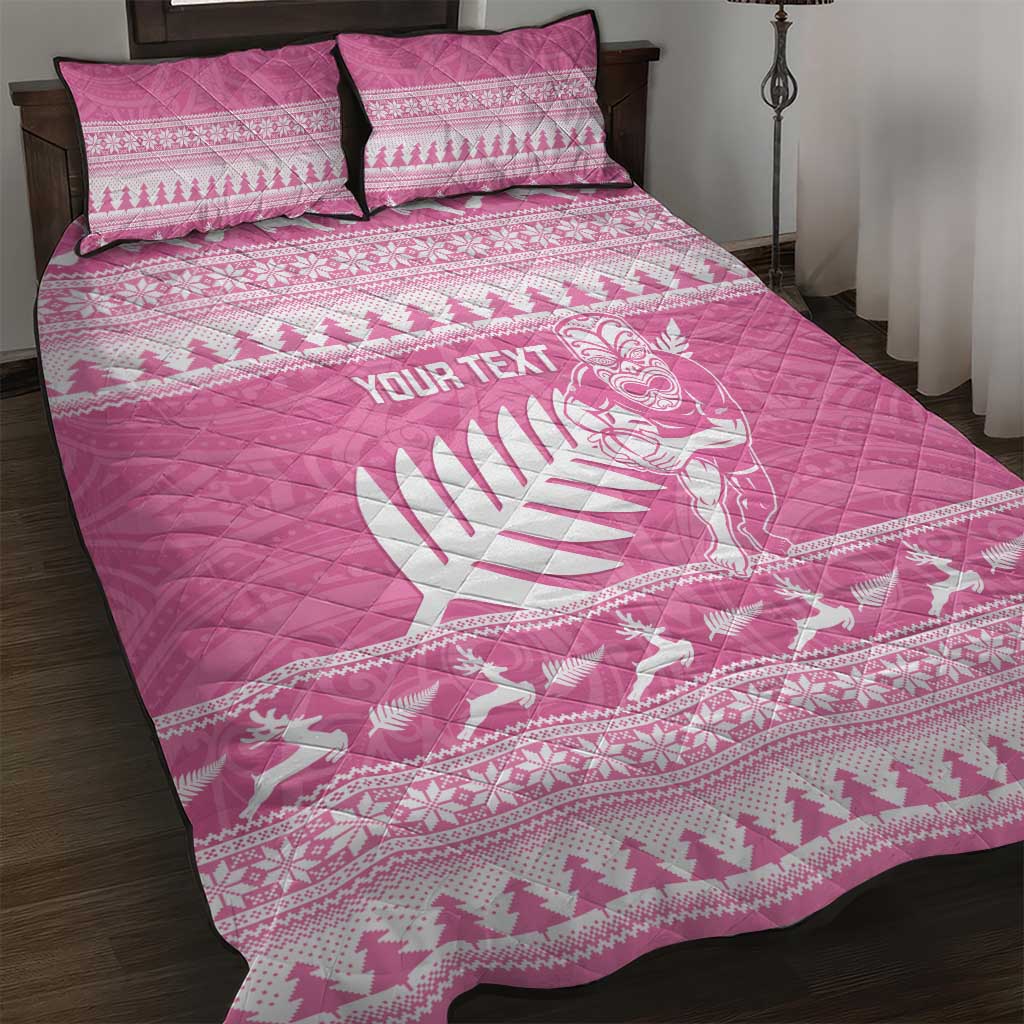 New Zealand Christmas Rugby Personalised Quilt Bed Set Meri Kirihimete All Black Maori Pink Version - Aussie Hoodie