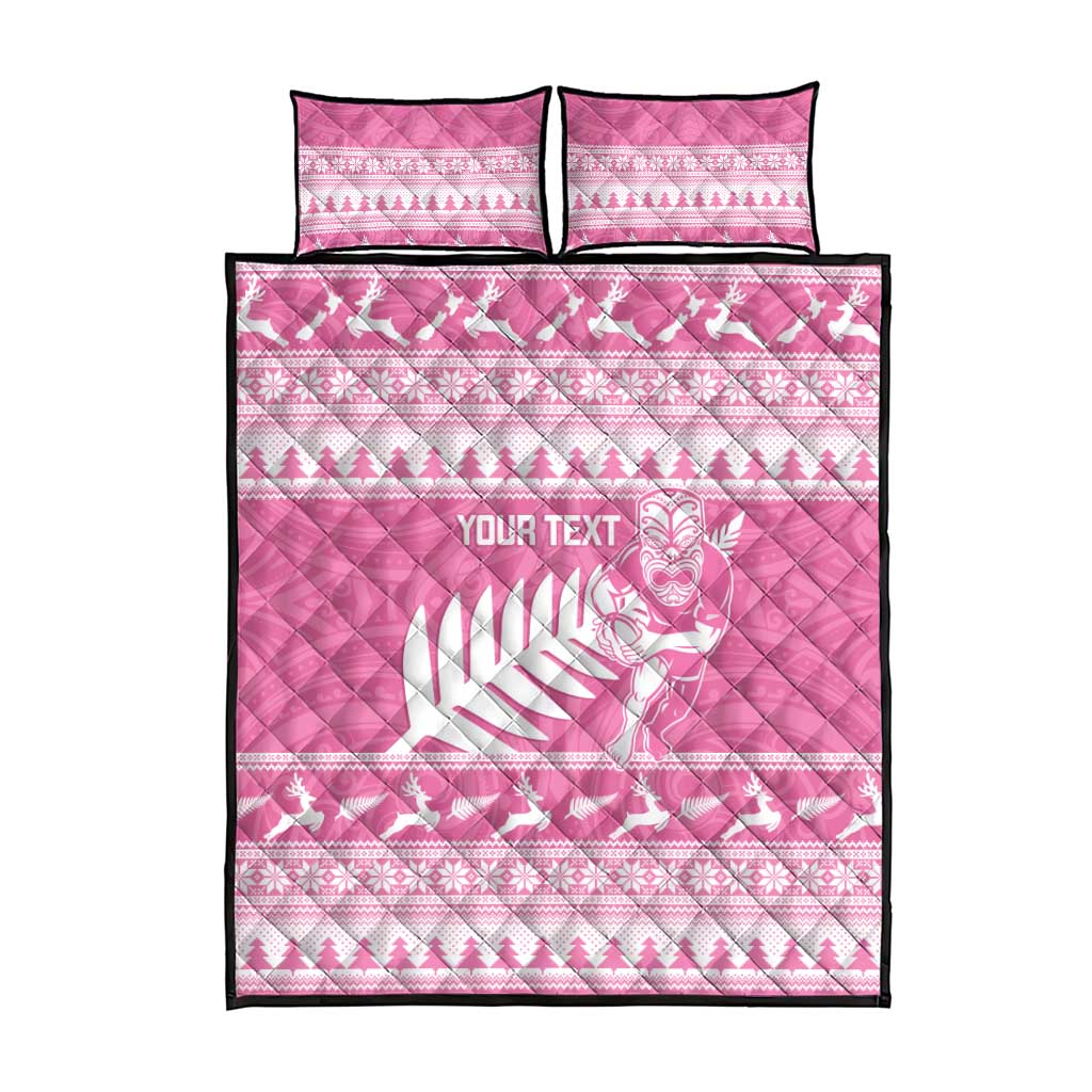 New Zealand Christmas Rugby Personalised Quilt Bed Set Meri Kirihimete All Black Maori Pink Version - Aussie Hoodie