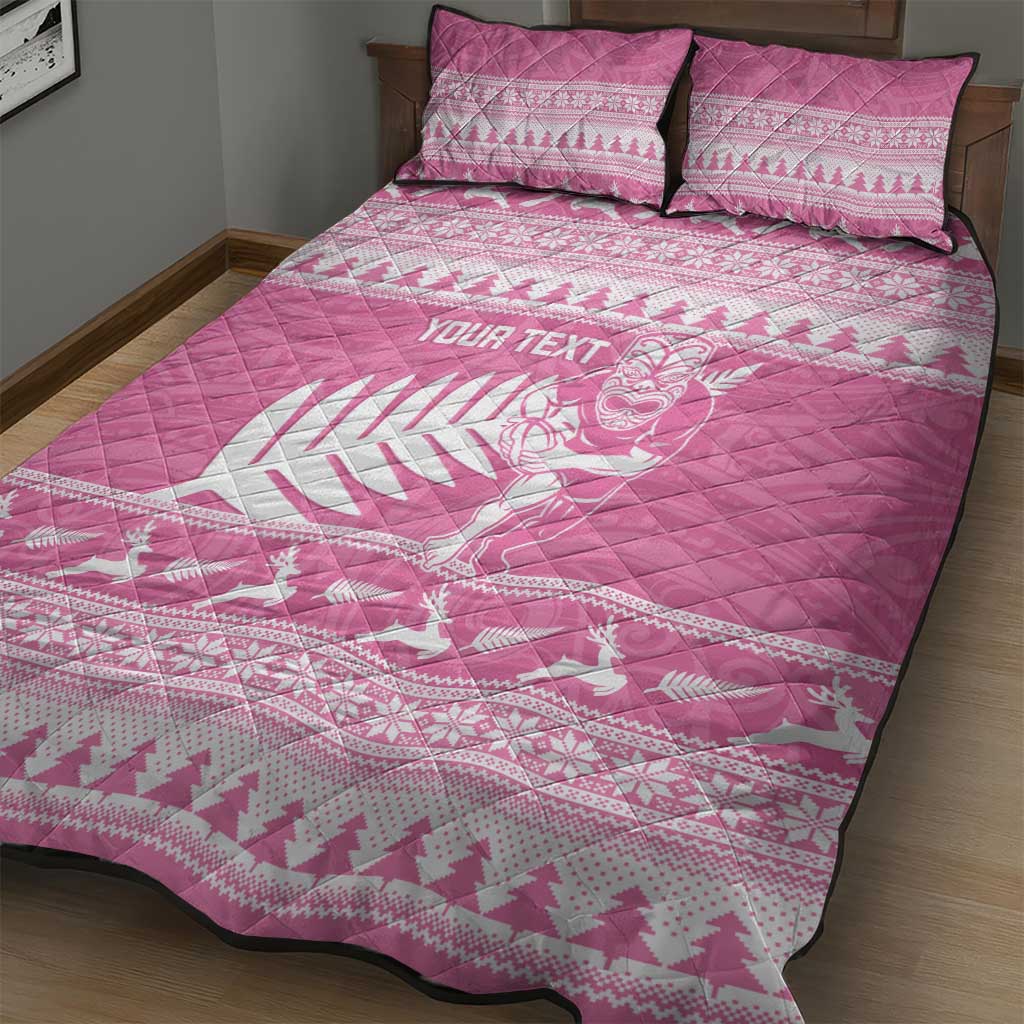 New Zealand Christmas Rugby Personalised Quilt Bed Set Meri Kirihimete All Black Maori Pink Version - Aussie Hoodie