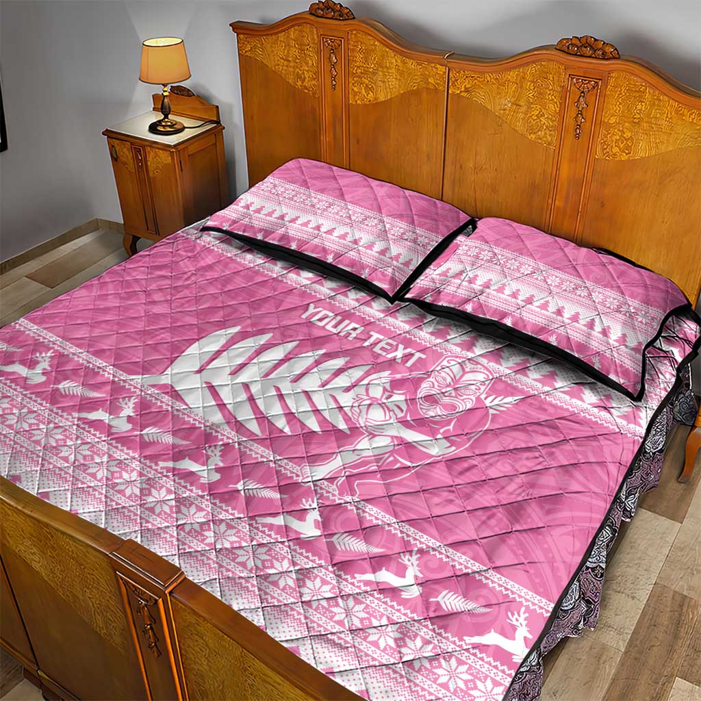 New Zealand Christmas Rugby Personalised Quilt Bed Set Meri Kirihimete All Black Maori Pink Version - Aussie Hoodie