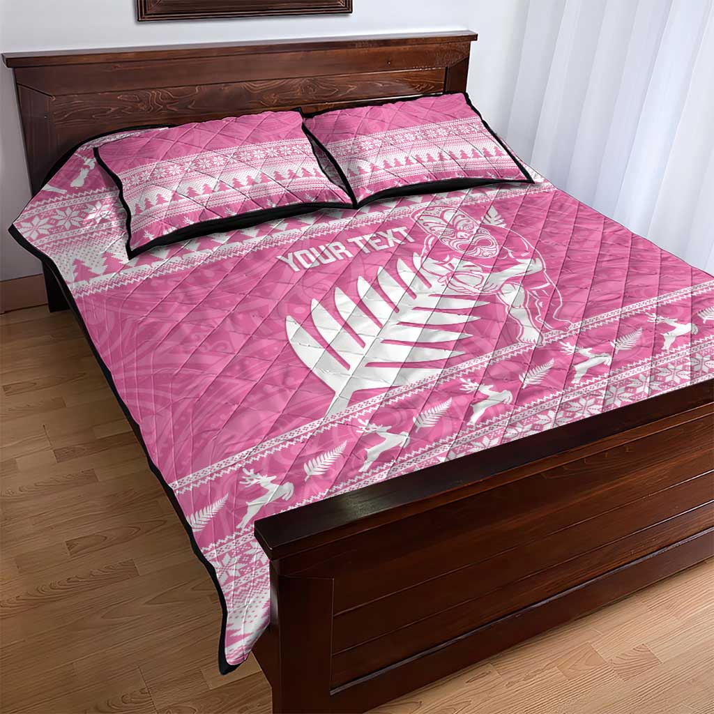 New Zealand Christmas Rugby Personalised Quilt Bed Set Meri Kirihimete All Black Maori Pink Version - Aussie Hoodie
