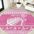 New Zealand Christmas Rugby Personalised Round Carpet Meri Kirihimete All Black Maori Pink Version - Aussie Hoodie