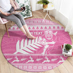 New Zealand Christmas Rugby Personalised Round Carpet Meri Kirihimete All Black Maori Pink Version - Aussie Hoodie