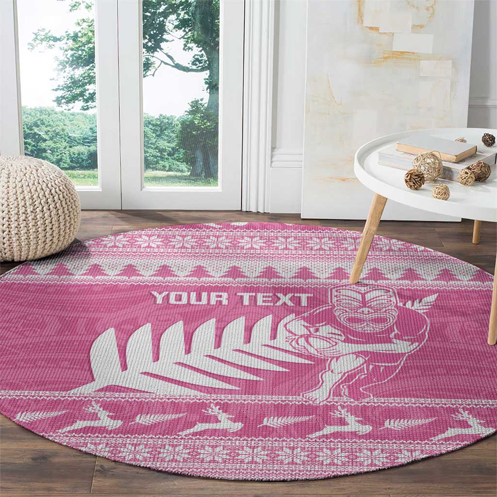 New Zealand Christmas Rugby Personalised Round Carpet Meri Kirihimete All Black Maori Pink Version - Aussie Hoodie