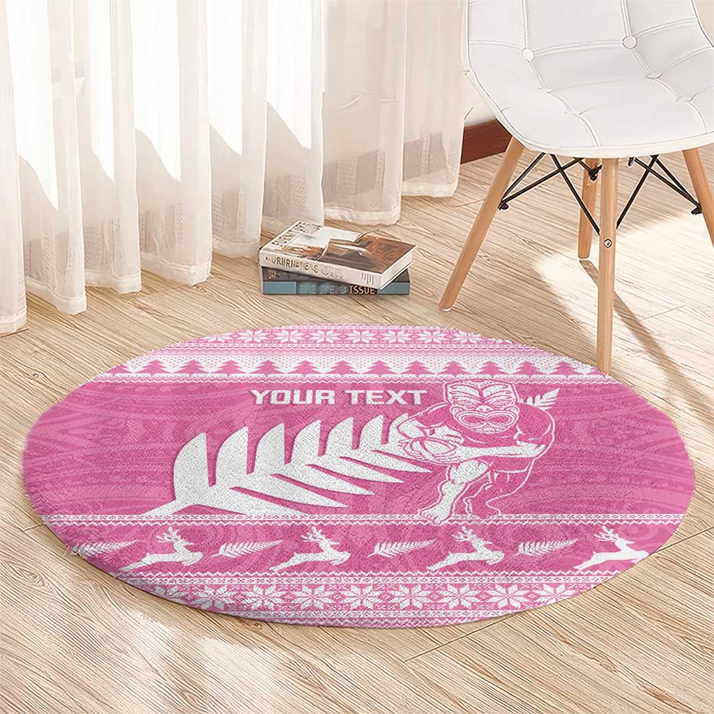New Zealand Christmas Rugby Personalised Round Carpet Meri Kirihimete All Black Maori Pink Version - Aussie Hoodie