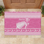 New Zealand Christmas Rugby Personalised Rubber Doormat Meri Kirihimete All Black Maori Pink Version - Aussie Hoodie