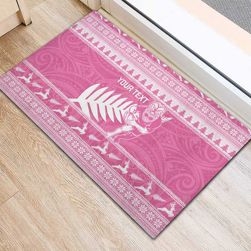 New Zealand Christmas Rugby Personalised Rubber Doormat Meri Kirihimete All Black Maori Pink Version - Aussie Hoodie