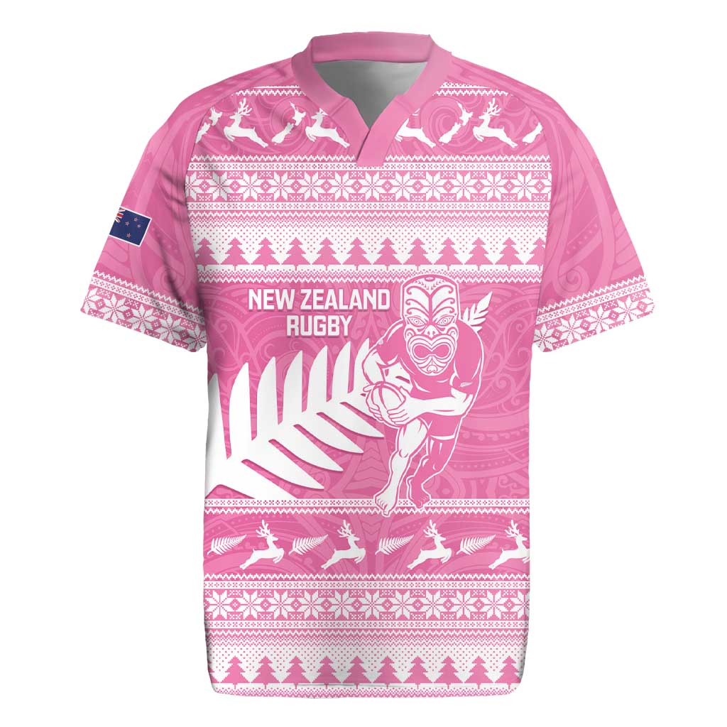 New Zealand Christmas Rugby Personalised Rugby Jersey Meri Kirihimete All Black Maori Pink Version - Aussie Hoodie