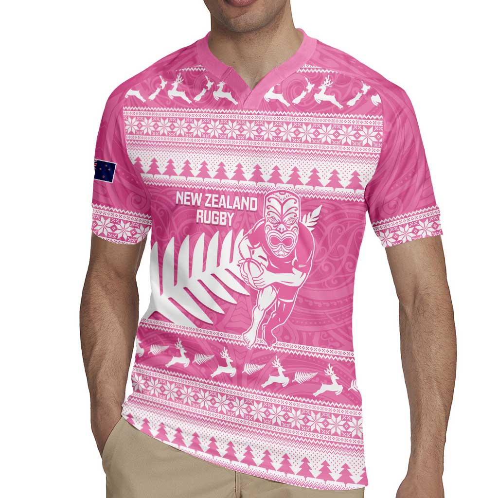 New Zealand Christmas Rugby Personalised Rugby Jersey Meri Kirihimete All Black Maori Pink Version - Aussie Hoodie