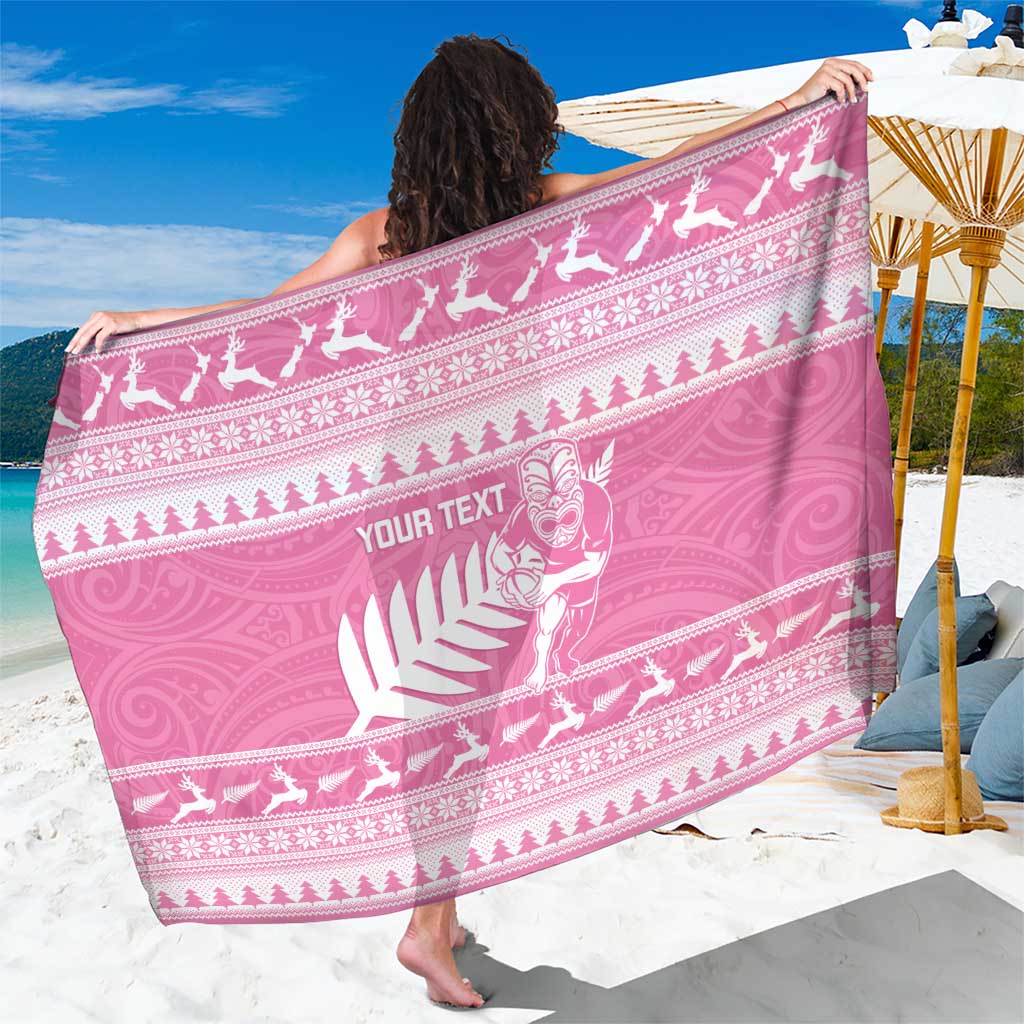 New Zealand Christmas Rugby Personalised Sarong Meri Kirihimete All Black Maori Pink Version - Aussie Hoodie