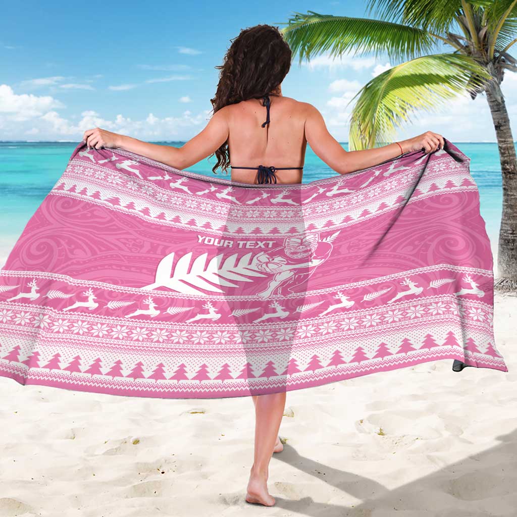 New Zealand Christmas Rugby Personalised Sarong Meri Kirihimete All Black Maori Pink Version - Aussie Hoodie