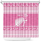 New Zealand Christmas Rugby Personalised Shower Curtain Meri Kirihimete All Black Maori Pink Version - Aussie Hoodie