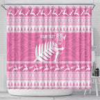 New Zealand Christmas Rugby Personalised Shower Curtain Meri Kirihimete All Black Maori Pink Version - Aussie Hoodie
