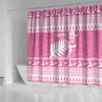 New Zealand Christmas Rugby Personalised Shower Curtain Meri Kirihimete All Black Maori Pink Version - Aussie Hoodie