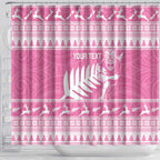 New Zealand Christmas Rugby Personalised Shower Curtain Meri Kirihimete All Black Maori Pink Version - Aussie Hoodie