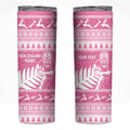 New Zealand Christmas Rugby Personalised Skinny Tumbler Meri Kirihimete All Black Maori Pink Version - Aussie Hoodie