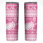 New Zealand Christmas Rugby Personalised Skinny Tumbler Meri Kirihimete All Black Maori Pink Version - Aussie Hoodie