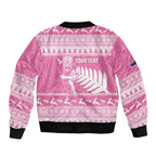 New Zealand Christmas Rugby Personalised Sleeve Zip Bomber Jacket Meri Kirihimete All Black Maori Pink Version - Aussie Hoodie