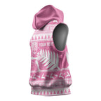 New Zealand Christmas Rugby Personalised Sleeveless Hoodie Meri Kirihimete All Black Maori Pink Version - Aussie Hoodie