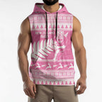 New Zealand Christmas Rugby Personalised Sleeveless Hoodie Meri Kirihimete All Black Maori Pink Version - Aussie Hoodie
