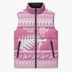 New Zealand Christmas Rugby Personalised Sleeveless Puffer Jacket Meri Kirihimete All Black Maori Pink Version - Aussie Hoodie