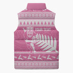 New Zealand Christmas Rugby Personalised Sleeveless Puffer Jacket Meri Kirihimete All Black Maori Pink Version - Aussie Hoodie