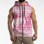 New Zealand Christmas Rugby Personalised Sleeveless Zip Hoodie Meri Kirihimete All Black Maori Pink Version LT14