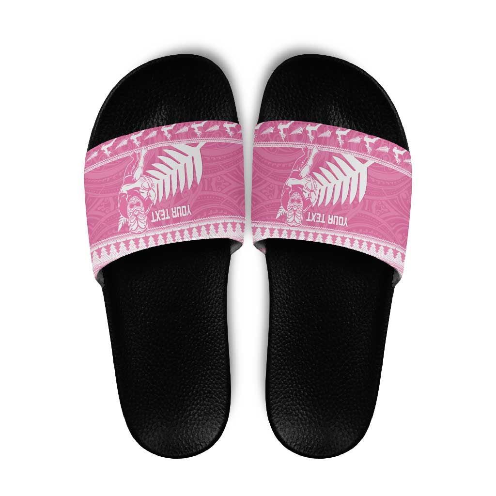 New Zealand Christmas Rugby Personalised Slide Sandals Meri Kirihimete All Black Maori Pink Version - Aussie Hoodie
