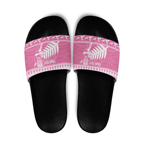 New Zealand Christmas Rugby Personalised Slide Sandals Meri Kirihimete All Black Maori Pink Version - Aussie Hoodie
