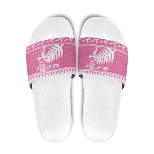 New Zealand Christmas Rugby Personalised Slide Sandals Meri Kirihimete All Black Maori Pink Version - Aussie Hoodie