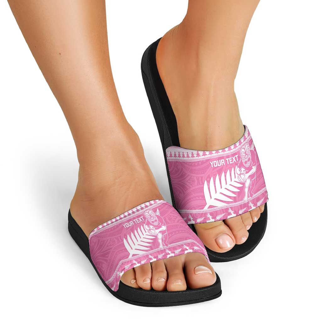 New Zealand Christmas Rugby Personalised Slide Sandals Meri Kirihimete All Black Maori Pink Version - Aussie Hoodie