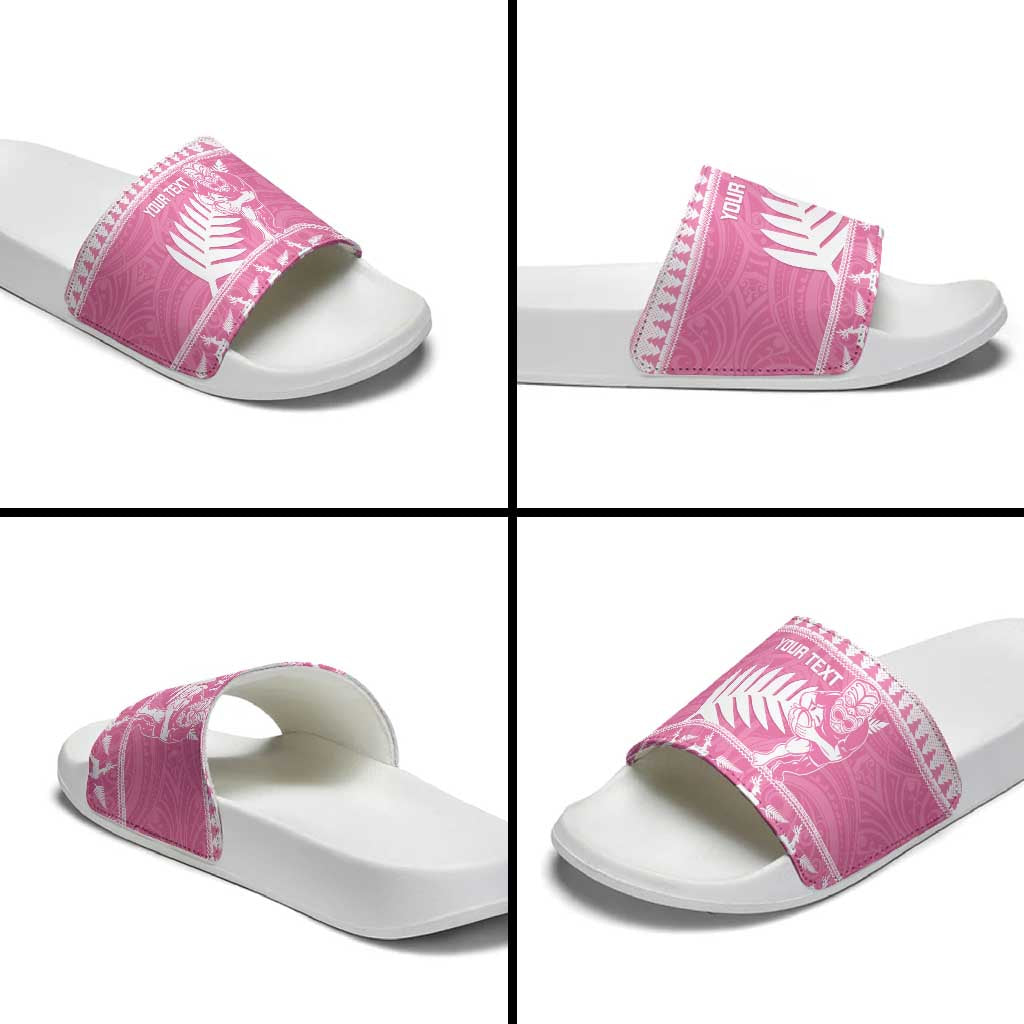 New Zealand Christmas Rugby Personalised Slide Sandals Meri Kirihimete All Black Maori Pink Version - Aussie Hoodie