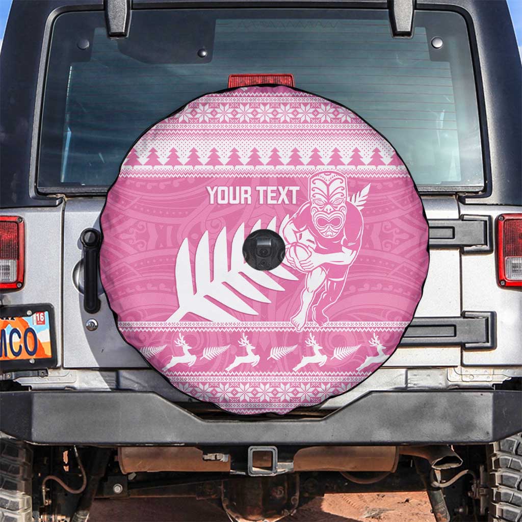 New Zealand Christmas Rugby Personalised Spare Tire Cover Meri Kirihimete All Black Maori Pink Version - Aussie Hoodie