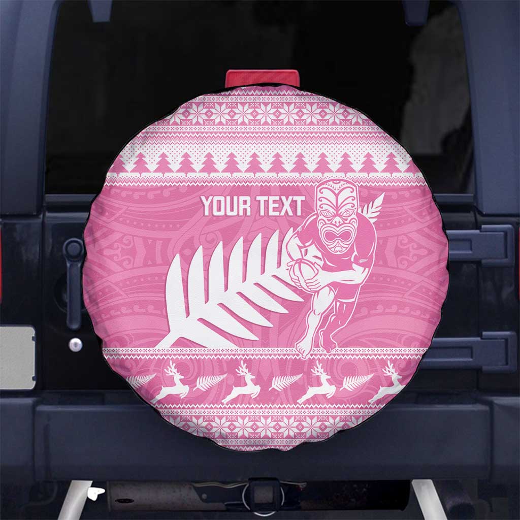 New Zealand Christmas Rugby Personalised Spare Tire Cover Meri Kirihimete All Black Maori Pink Version - Aussie Hoodie