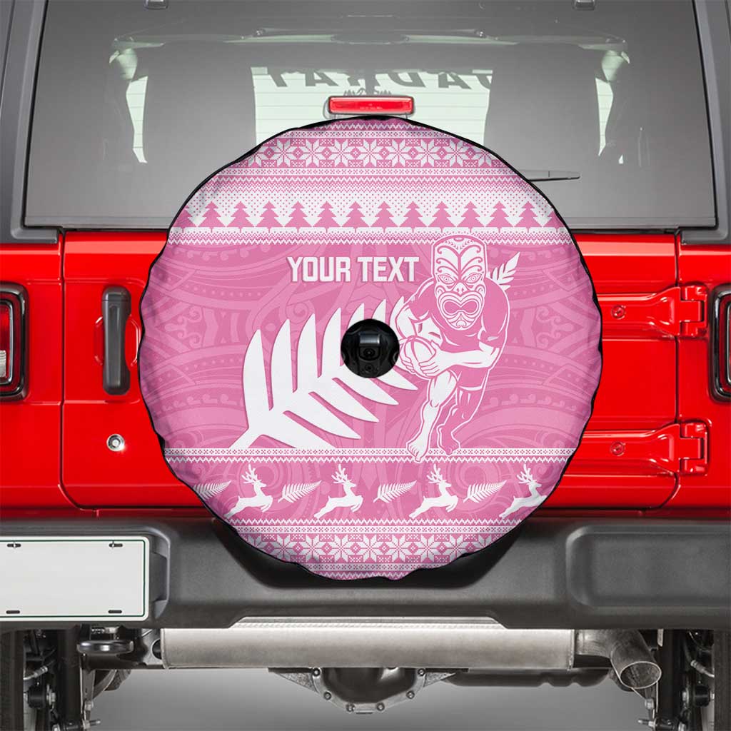 New Zealand Christmas Rugby Personalised Spare Tire Cover Meri Kirihimete All Black Maori Pink Version - Aussie Hoodie