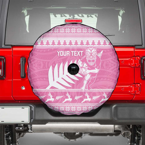 New Zealand Christmas Rugby Personalised Spare Tire Cover Meri Kirihimete All Black Maori Pink Version - Aussie Hoodie