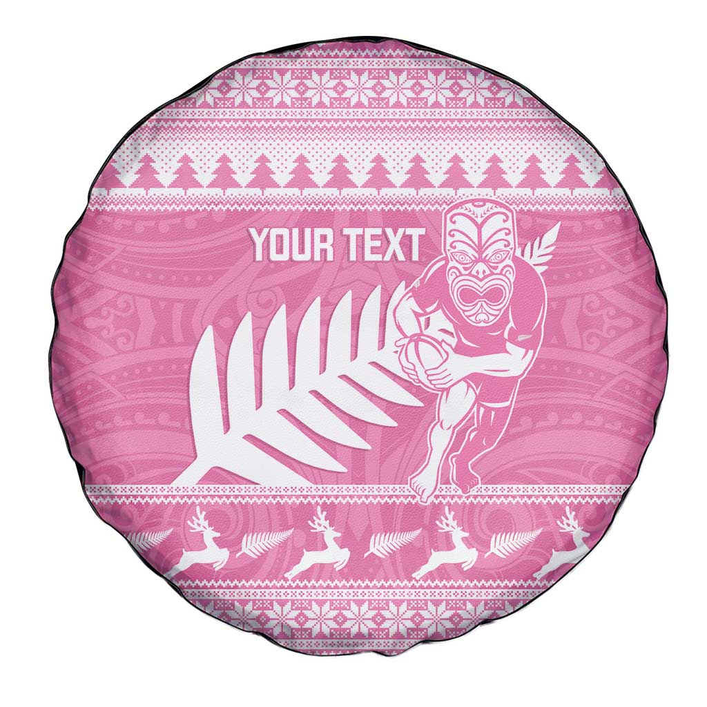 New Zealand Christmas Rugby Personalised Spare Tire Cover Meri Kirihimete All Black Maori Pink Version - Aussie Hoodie