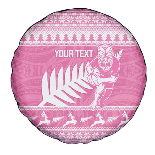 New Zealand Christmas Rugby Personalised Spare Tire Cover Meri Kirihimete All Black Maori Pink Version - Aussie Hoodie