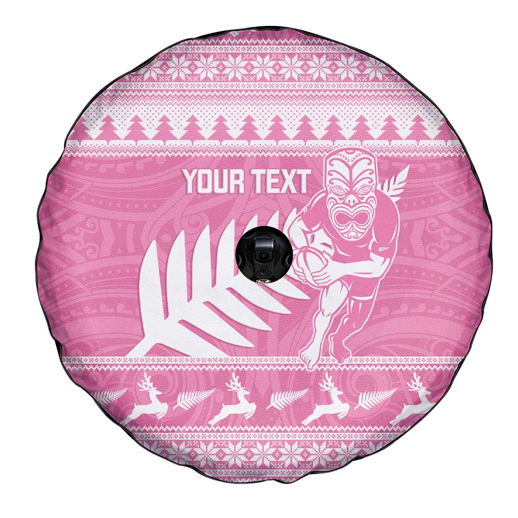 New Zealand Christmas Rugby Personalised Spare Tire Cover Meri Kirihimete All Black Maori Pink Version - Aussie Hoodie