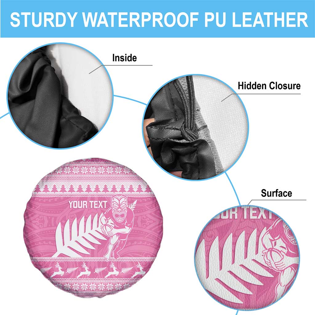 New Zealand Christmas Rugby Personalised Spare Tire Cover Meri Kirihimete All Black Maori Pink Version - Aussie Hoodie