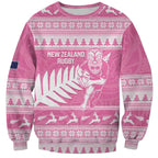 New Zealand Christmas Rugby Personalised Sweatshirt Meri Kirihimete All Black Maori Pink Version - Aussie Hoodie