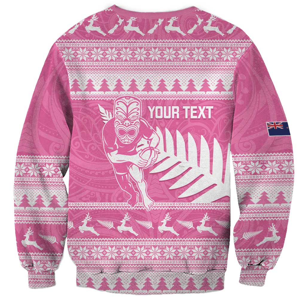 New Zealand Christmas Rugby Personalised Sweatshirt Meri Kirihimete All Black Maori Pink Version - Aussie Hoodie